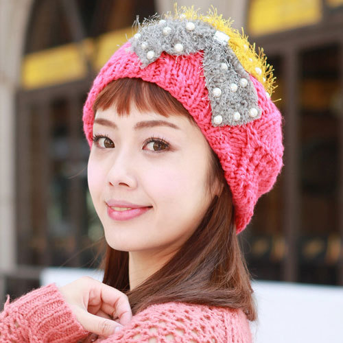 3331 autumn pearl bow knitted cap handmade the preparation of pocket hat