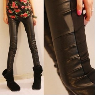 3340 hot-selling faux leather knitted cotton legging fashion all-match mix match patchwork