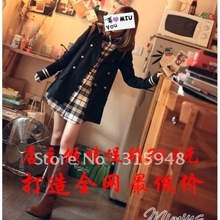 348 2012 autumn and winter vintage preppy style double breasted student clothing trench outerwear female