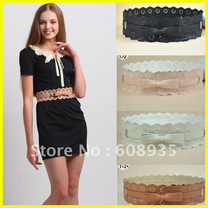 360 TOP Free Shipping / 2012 New Fashion Women Hollow bow wide Belts / Waistbrand /Cummerbunds/PU leather blet.6pcs/lot. P003