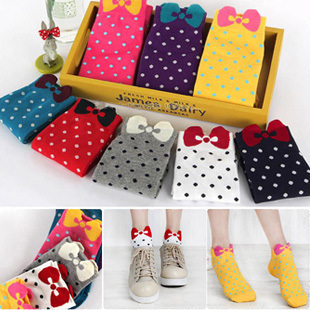 36405 Korean wave colored socks cartoon socks lovely ladies bow socks sports socks women