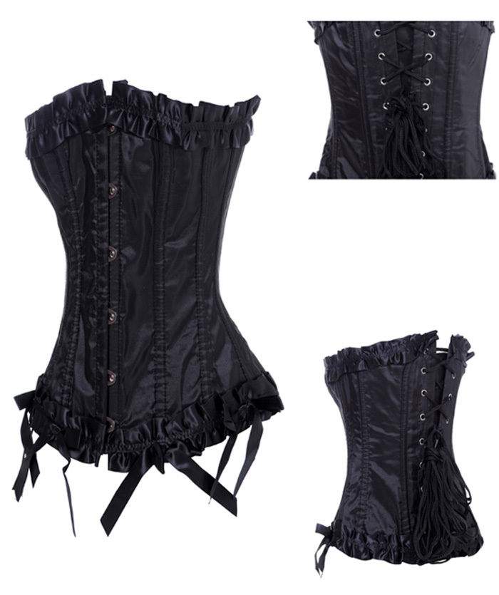 3673 black Dropshipping Women shaper sexy lingerie satin steel bone corset size S-2XL