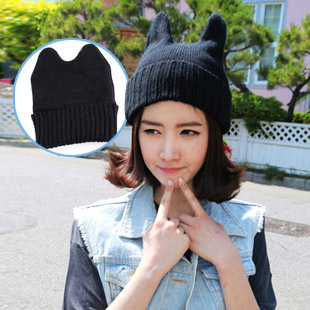 38 horn cap autumn and winter yarn knitted hat demon cat ears hat
