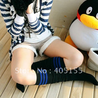 3832 vivi 100% cotton over-the-high socks blue stripe