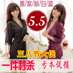 38800685 sexy sleepwear dress female transparent faux silk robe bathrobes lace underwear the temptation to set