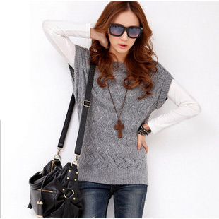 3h1 Spring slit neckline batwing sleeve wavy cutout all-match rabbit fur rabbit hair sweater pullover sweater vest coat outwear