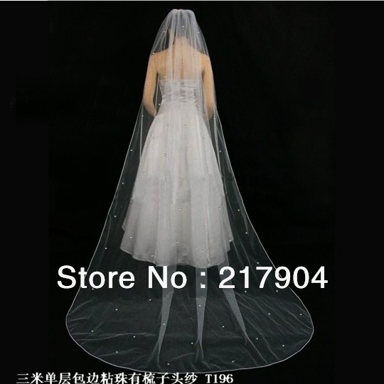 3M White Wedding Bridal Pearls Ribbon Edge Comb Veil