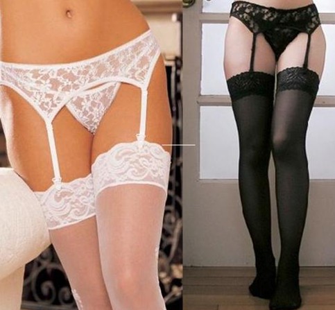 3PC SET New sexy lingerie lace garter + g-string + Silicon thigh highs stockings