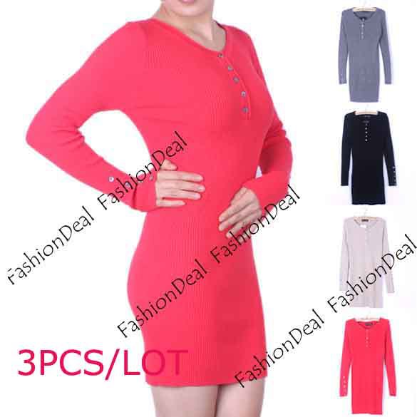 3Pcs/lot 2013 Casual Women's Cotton Round Neck Slim Long Sleeve Sweater Pullovers Jumper Dress Bottoming Shirt free dhipping9223