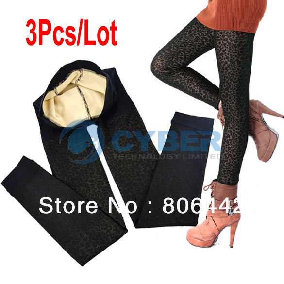 3Pcs/Lot 2013 Women's Winter Tights Diamond Patterned Leopard Stretch Leggings Thick Pants Stockings Free Shipping 8609
