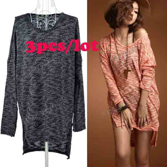 3pcs/lot Casual Women Cotton Heart-shape Collar Irregular Hem Knitting Shirts Tops Knitted Sweaters Black Free shipping 10076