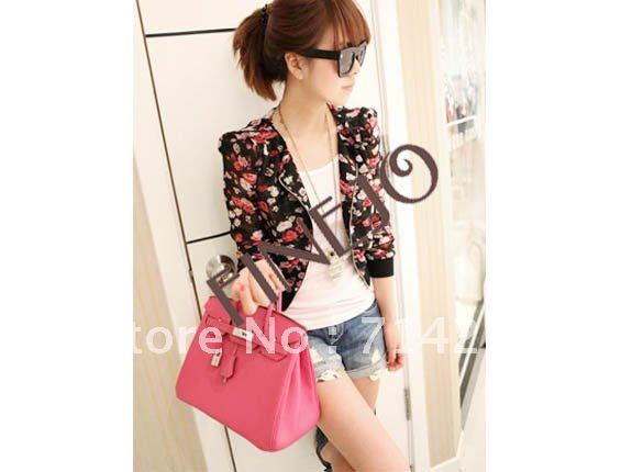 3pcs/lot Fashion women's Long Sleeve Floral Print Shrug Short Jacket Chiffon Top Black, Beige, Pink 7339