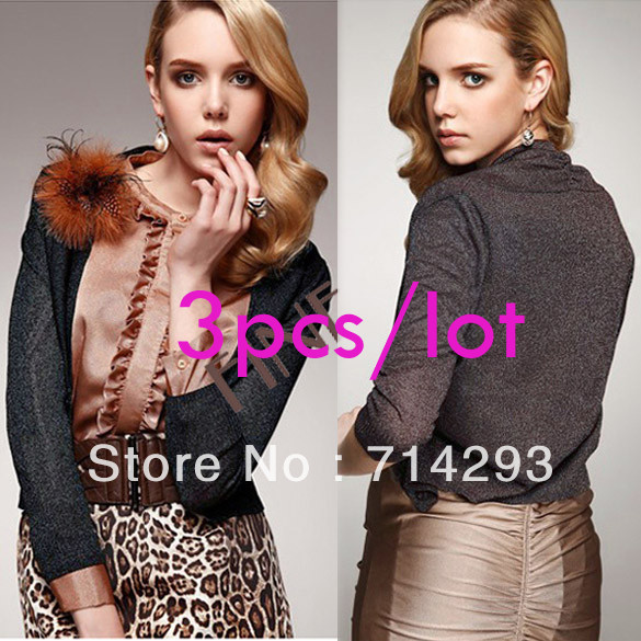 3PCS/LOT free shipping 2013 Women Shiny Knitting Cardigan V Neck Long Sleeve Coat Jacket 8174