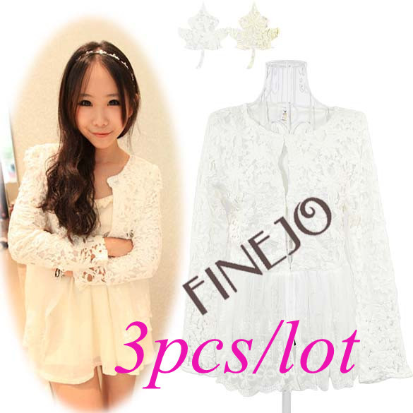 3pcs/lot  free shipping New Ladies Long Sleeve Casual Hollow Out Lace Blazer Outerwear Women's Short coat Jacket 9409