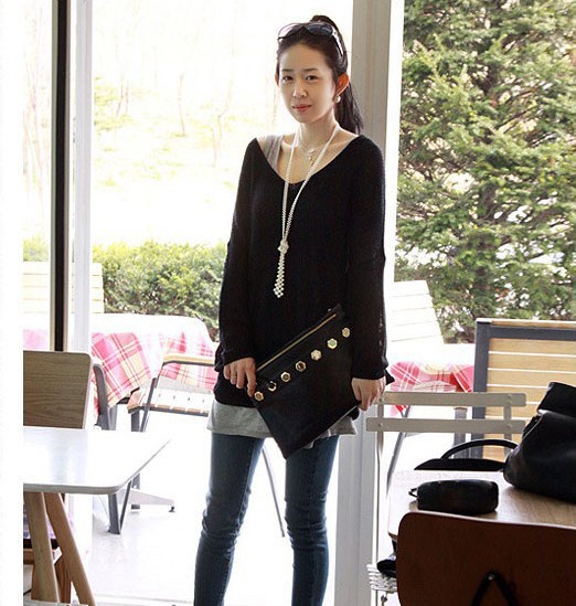 3pcs /lot  Free Shipping Sexy Lady V-neck Oversized Batwing Slouchy Knitted Shirt Long Sleeve Sweater Top 5colors