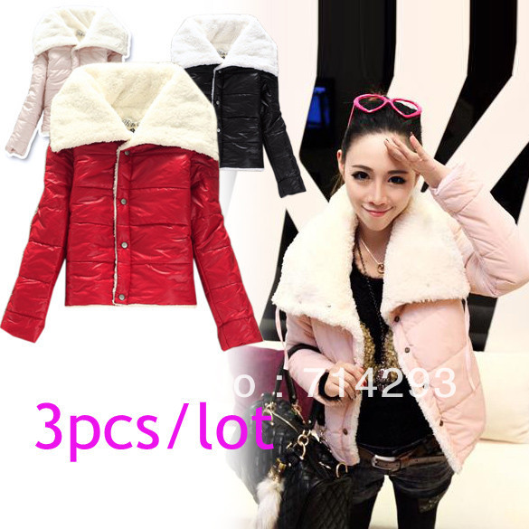 3pcs/lot free shipping Women's Fashion Big Lapel Winter Warmer Lammy Coat Jacket Outwear Hot 3 Colors 7747