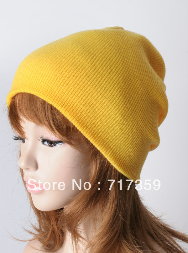 3pcs /Lot , New Hot Sell Unisex Winter Warm Yellow Knitted Baggy Beanie Hoody Hats  28cm  650186