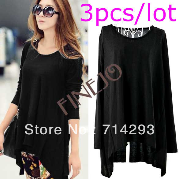 3pcs/lot  Women's Loose Sweater Long Sleeve Knitwear Knitted Shirt Black free shipping 6584