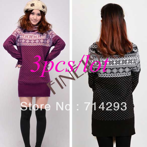 3PCS/LOT Women's Sweater Snowflake Pattern +Turtleneck +Long sleeve Slim Fit Thick Sweater 3 Colors free shipping 9006