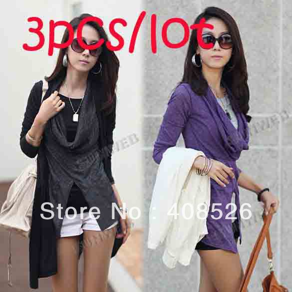 3pcs Women's Ladies False Twinset Lotus Leaf Collar Long Sleeve Knitted Sweater Tops 3 colors free shipping  free shipping 8177