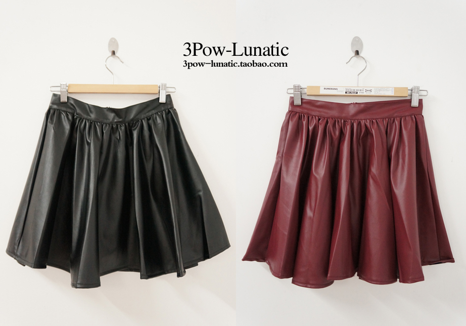 3pow vivi9 murua leather skirt puff skirt high waist pleated sheepskin dress