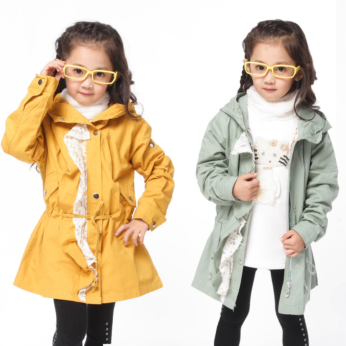3xk 2013 spring and autumn female child trench design long outerwear