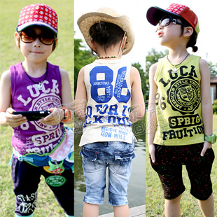 4 2013 summer lucky number boys clothing girls clothing child T-shirt sleeveless vest tx-1580