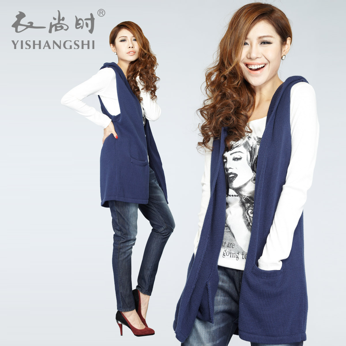 4.5 ! 2013 medium-long with a hood cardigan coarse knitted sweater vest outerwear d 688072