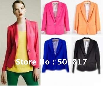 4 candy colors! 2012 hot seller Fashion women suit blazer Casual long foldable sleeves coat outwear rose blue orange black WS118