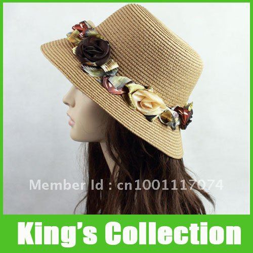 4 color Elegant Women's Fedoras Hats raffia straw hats knitted Floral hats formal dress up headwear 10/lot Free Ship WHOLESALE