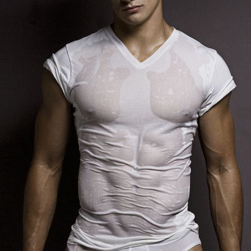 4 male short-sleeve T-shirt vesseled tight sexy transparent men's basic shirt slim summer