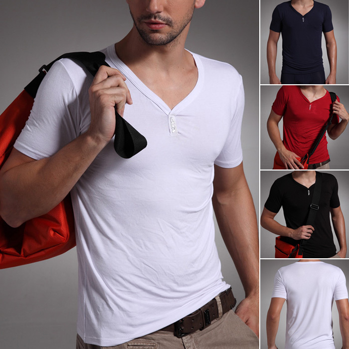 4 male t-shirt V-neck fashion men short-sleeve shirt slim basic men's clothing