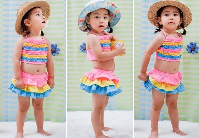 4 Sets/lot ,Fashion Separate Swimwear For Baby Girls, Rainbow Baby Swimsuit, Mini skirt kid beach wear ,Baby Bikini HOT!