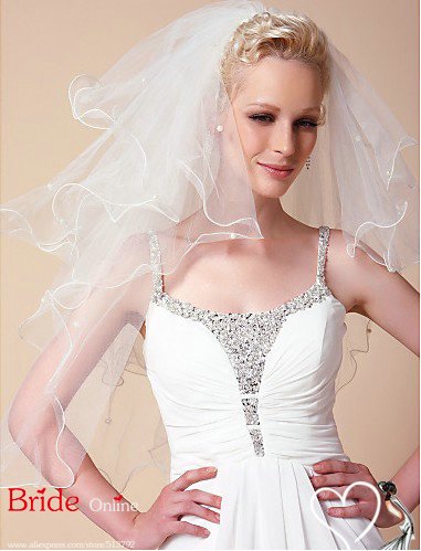 4 Tier Elbow Wedding Veils With Pearl Trim Edge Tulle Wedding Veil White Ivory In Stock