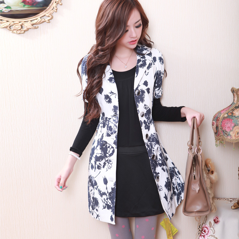 40331968 autumn new arrival fashion gentlewomen flower single breasted slim trench , Free Shipping