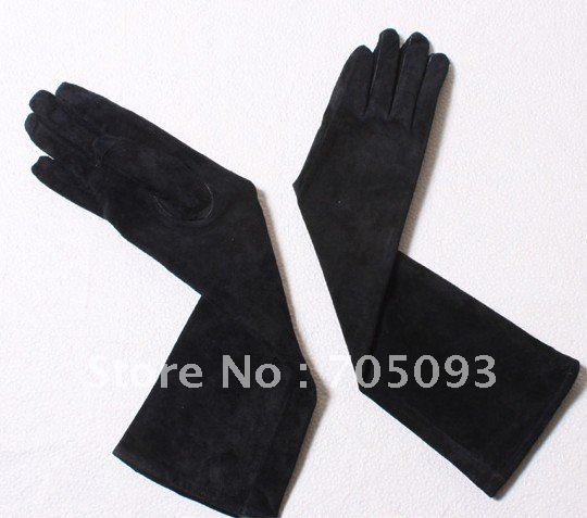 40cm long lady black suede leather gloves free shipping Christmas gift