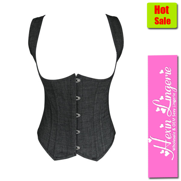 4373Black Hotsale!Womens Sexy One-Step Shapers Wholesale Lace Up Jean Underbust Corsets & Bustiers Plus size 2XL 3XL 4XL 5XL 6XL