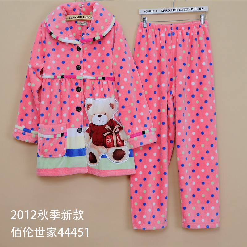44425 women's coral fleece sleepwear lengthen edition coral fleece set women's lounge