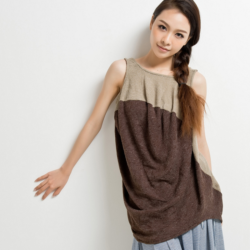 45 deg . up autumn personalized color block irregular vest sleeveless sweater