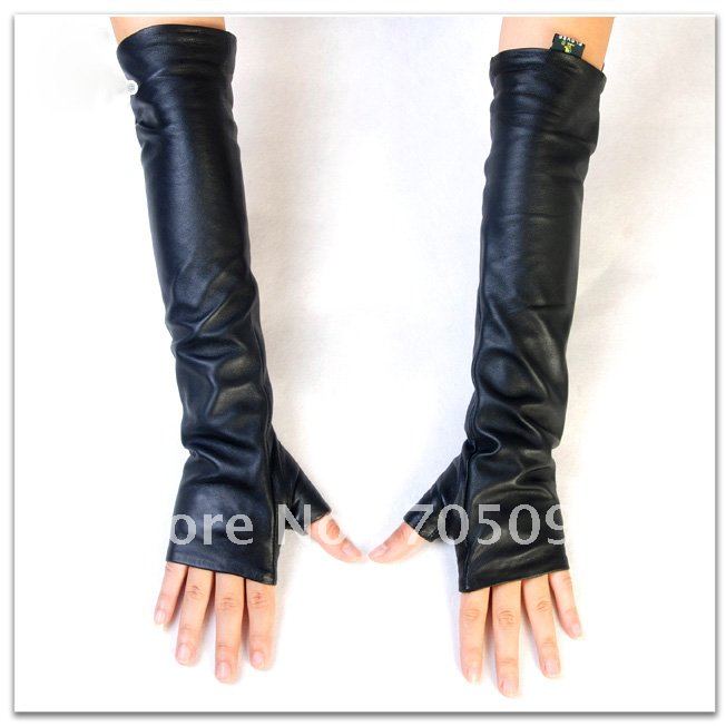 45cm genuine leather long fingerless gloves black S/M/L/XL free shipping wholesale hot sale gift