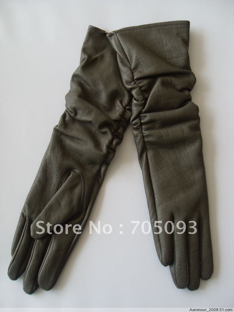 45cm grey long genuine leather gloves ruffle S/M/L/XL free shipping gift on sale  gift