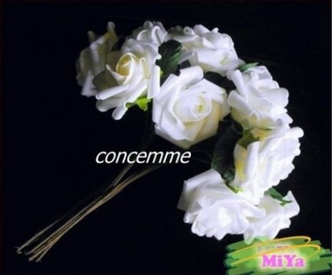 48 STEMS WEDDING BOUQUET FOAM ROSE BUNCH White*LARGE  Free Shipping