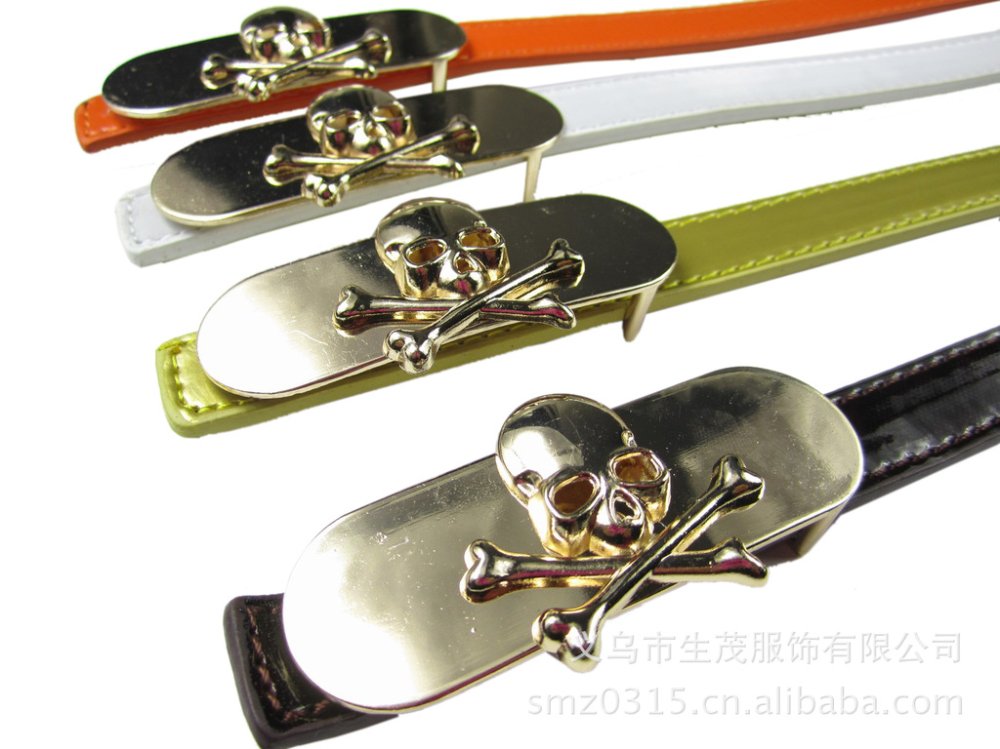 48pcs/lot, Free Shipping, Silver Skull Buckle PU Leather Four Colors, Stock Fashion Women Belts, Wholesale And Retail