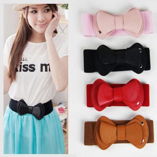 4color fashion woman  candy color leather buckle belt  bow tie belt waistband belt waistband elastic skirt waistband 12pcs/lot