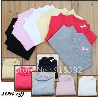 4pcs 2012 Children's cute upper outwear baby long-sleeved winter Windproof bow Pullovers,girl's warm cotton knitted sweater