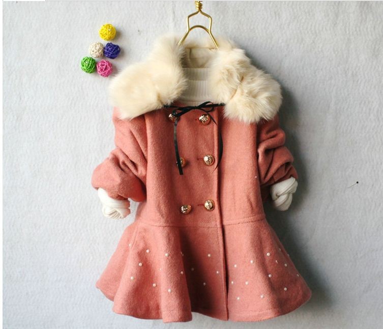 4pcs Children's Winter upper outfit baby long-sleeved thick Fur collar cotton coat/Jacket,girl's double-breasted warm outerwear