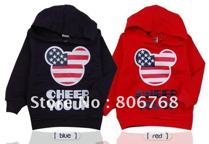 4pcs girls boys mickey hoody childrens long sleeve red blue flag hoodies babys clothes Sweatshirts free shipping