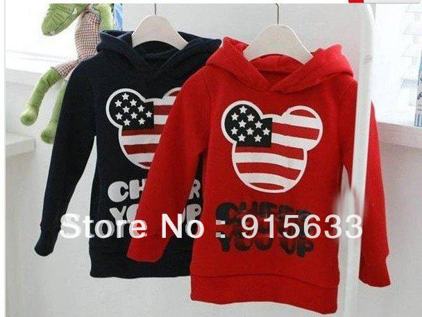 4pcs girls boys mickey sweatshirts hoody childrens long sleeve navyblue USA flag hoodies top clothes tops clothes free shipping