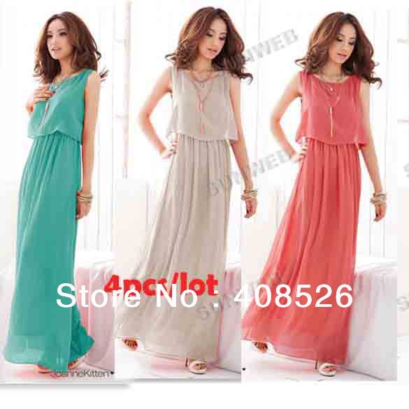 4pcs/lot 2013 New Women Bohenmia Pleated Wave Lace Strap Princess Chiffon long Maxi dress Four Colors Hot Sell FREE SHIPPING3694