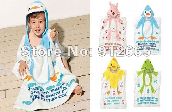 4pcs/lot Cartoon style cotton hooded baby bathrobe infant bath robe beach towel children's cloak poncho free shipping